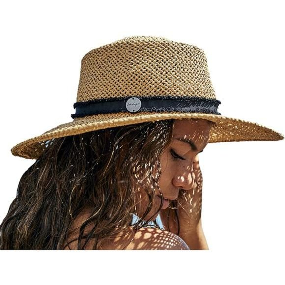 Hurley Women\'s Straw Hat - Santa Rosa Lightweight Wide Brim Panama Straw Sun Hat